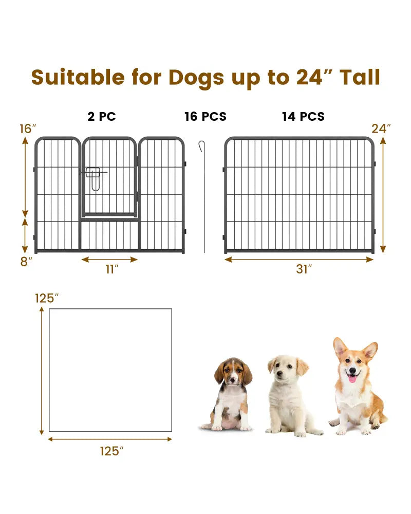 16 Panel 24/32/40 Inches Height Dog Playpen with Lock and Large Door-24 inches - Pet Gate