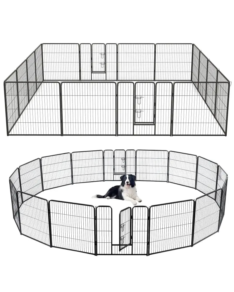 16 Panel 24/32/40 Inches Height Dog Playpen with Lock and Large Door-32 inches - Pet Gate
