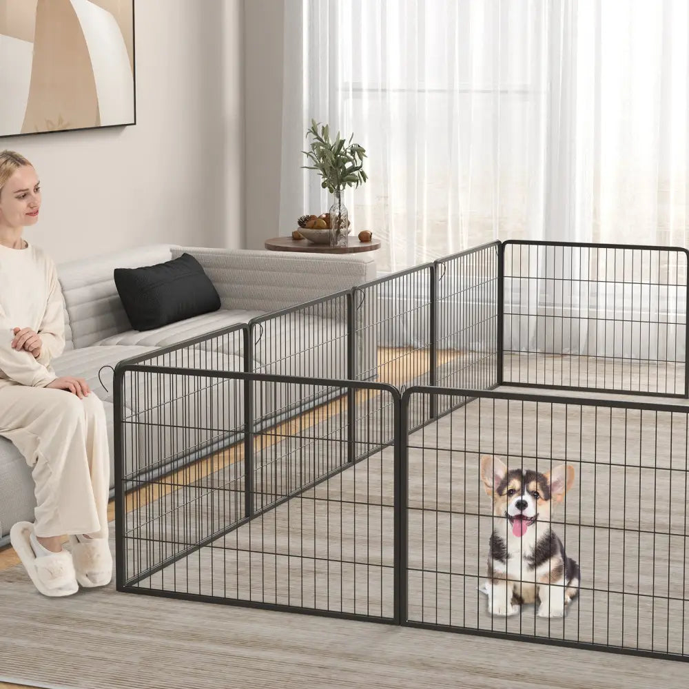 16 Panel 24/32/40 Inches Height Dog Playpen with Lock and Large Door-24 inches - Pet Gate