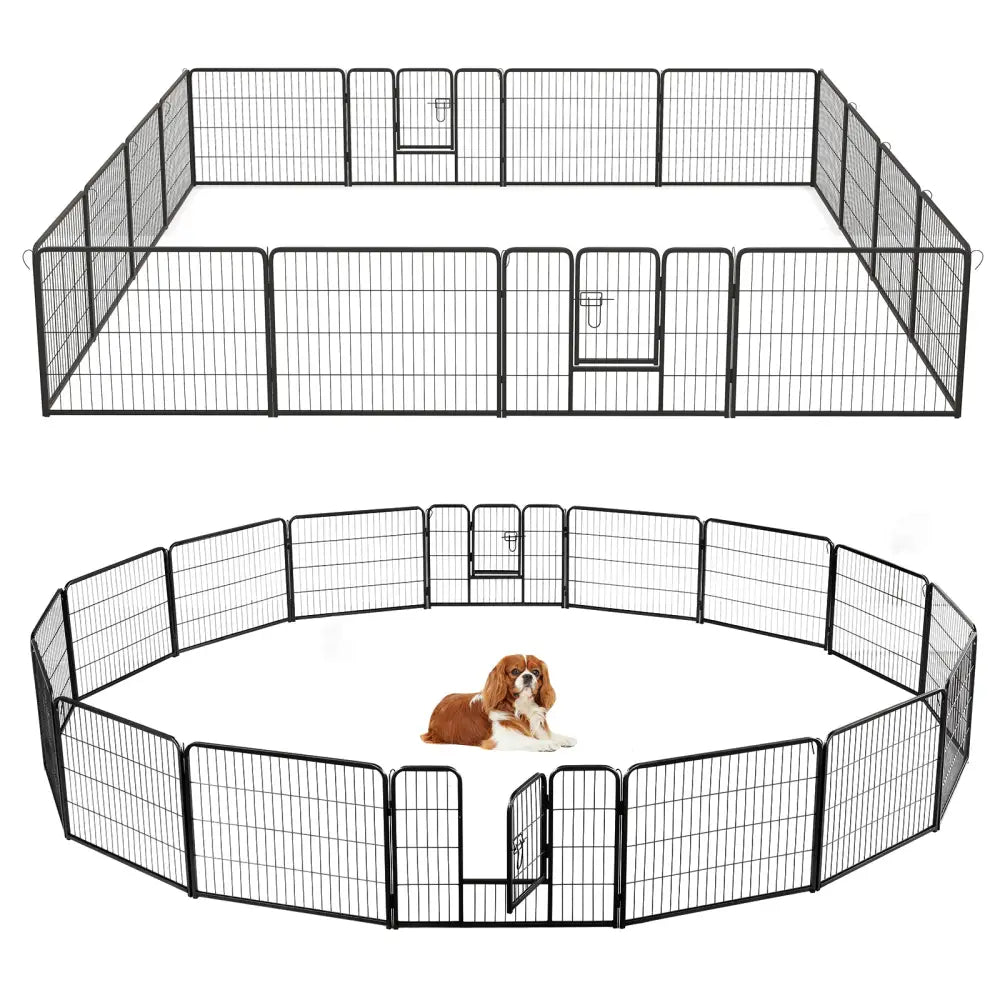 16 Panel 24/32/40 Inches Height Dog Playpen with Lock and Large Door-24 inches - Pet Gate