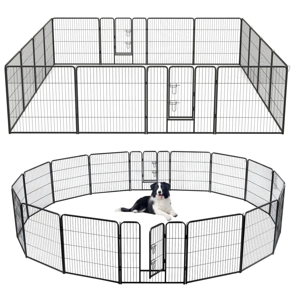 16 Panel 24/32/40 Inches Height Dog Playpen with Lock and Large Door-32 inches - Pet Gate