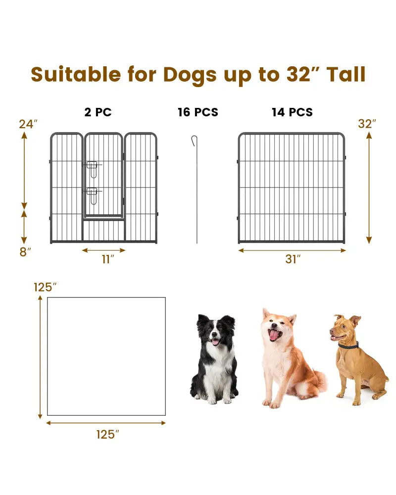 16 Panel 24/32/40 Inches Height Dog Playpen with Lock and Large Door-32 inches - Pet Gate
