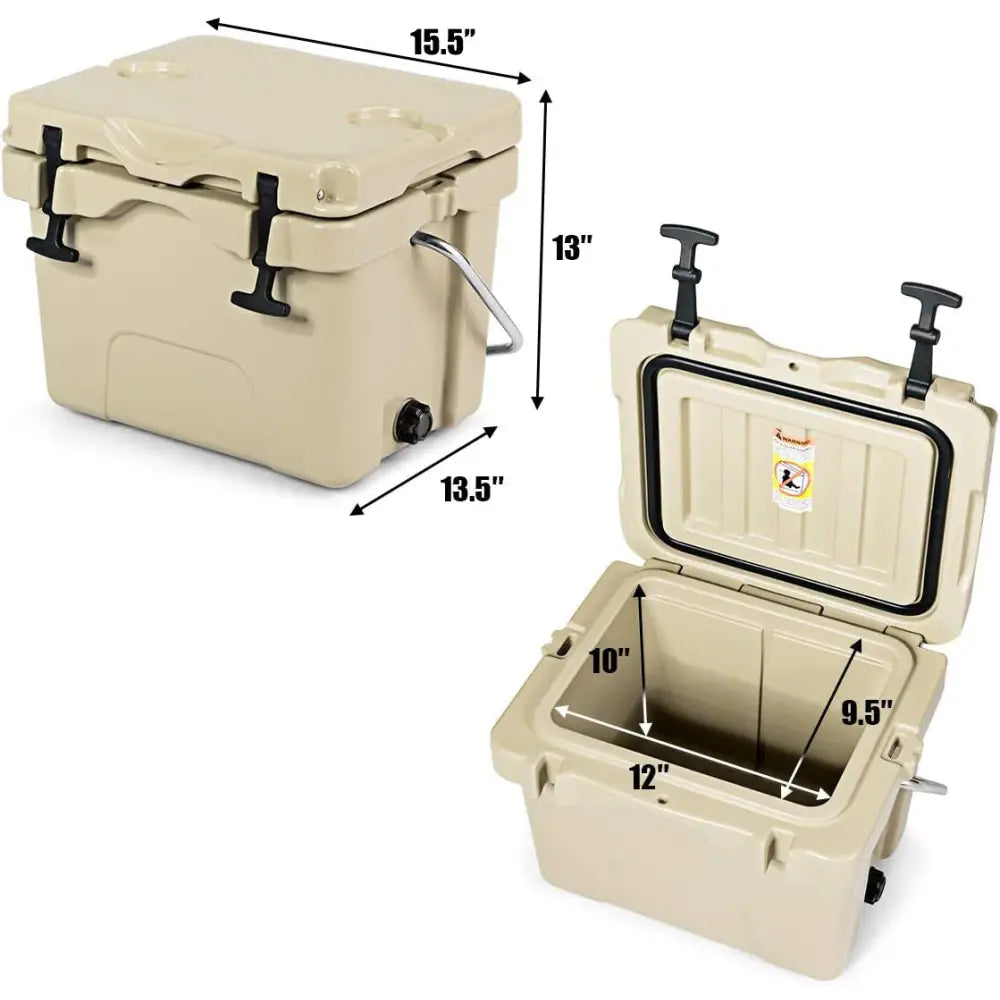 16 Quart 24-Can Capacity Insulated Ice Cooler with 2 Cup Holders-Khaki - Khaki - Coolers