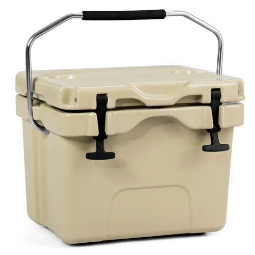 16 Quart 24-Can Capacity Insulated Ice Cooler with 2 Cup Holders-Khaki - Khaki - Coolers