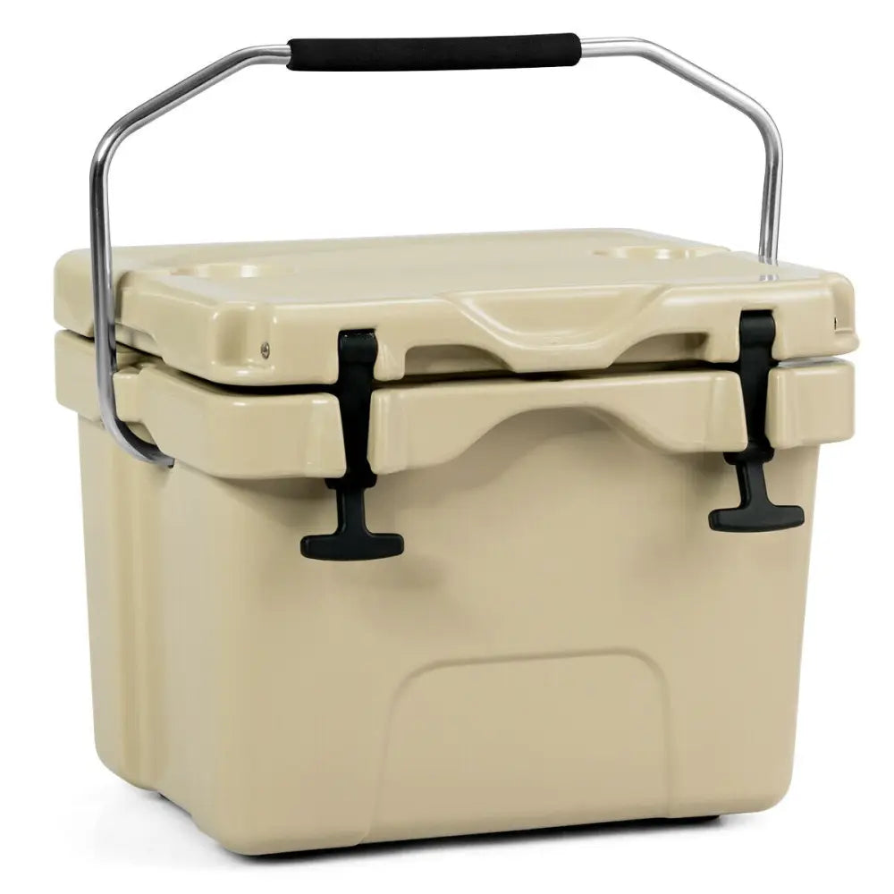 16 Quart 24-Can Capacity Insulated Ice Cooler with 2 Cup Holders-Khaki - Khaki - Coolers