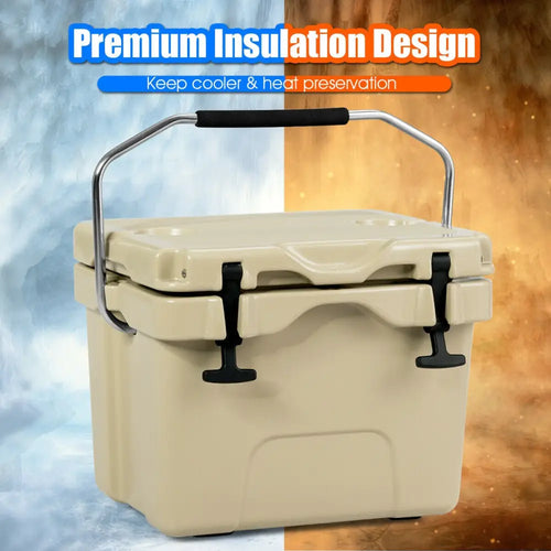 16 Quart 24-Can Capacity Insulated Ice Cooler with 2 Cup Holders-Khaki - Khaki - Coolers