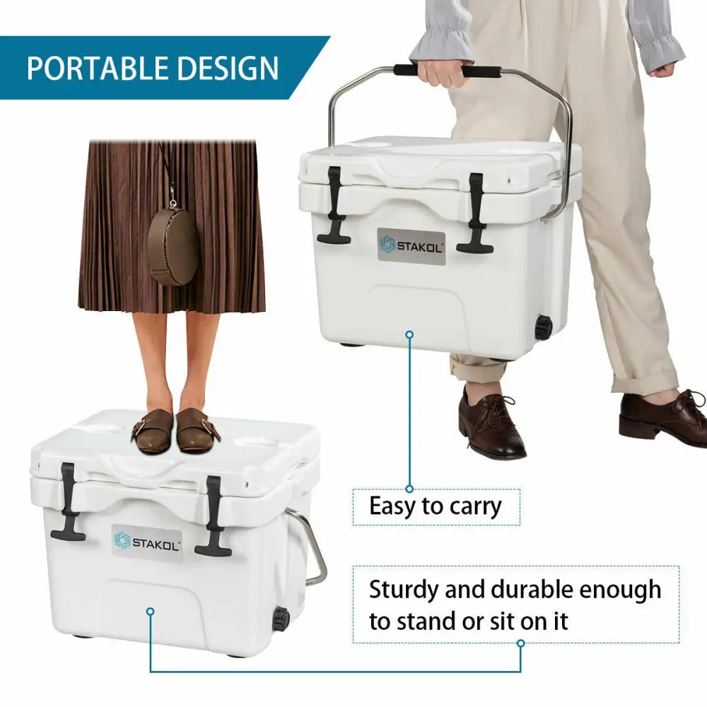 16 Quart 24-Can Capacity Portable Insulated Ice Cooler with 2 Cup Holders-White - White - Coolers