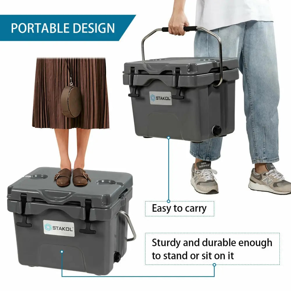 16 Quart 24-Can Capacity Portable Insulated Ice Cooler with 2 Cup Holders-Gray - Gray - Coolers