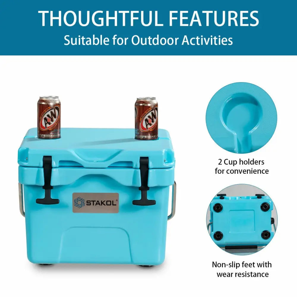 16 Quart 24-Can Capacity Portable Insulated Ice Cooler with 2 Cup Holders-Blue - Blue - Coolers