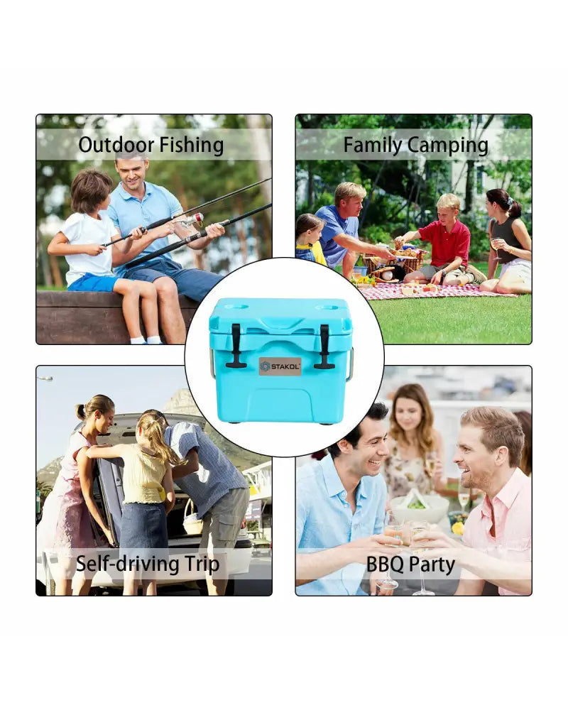 16 Quart 24-Can Capacity Portable Insulated Ice Cooler with 2 Cup Holders-Blue - Blue - Coolers