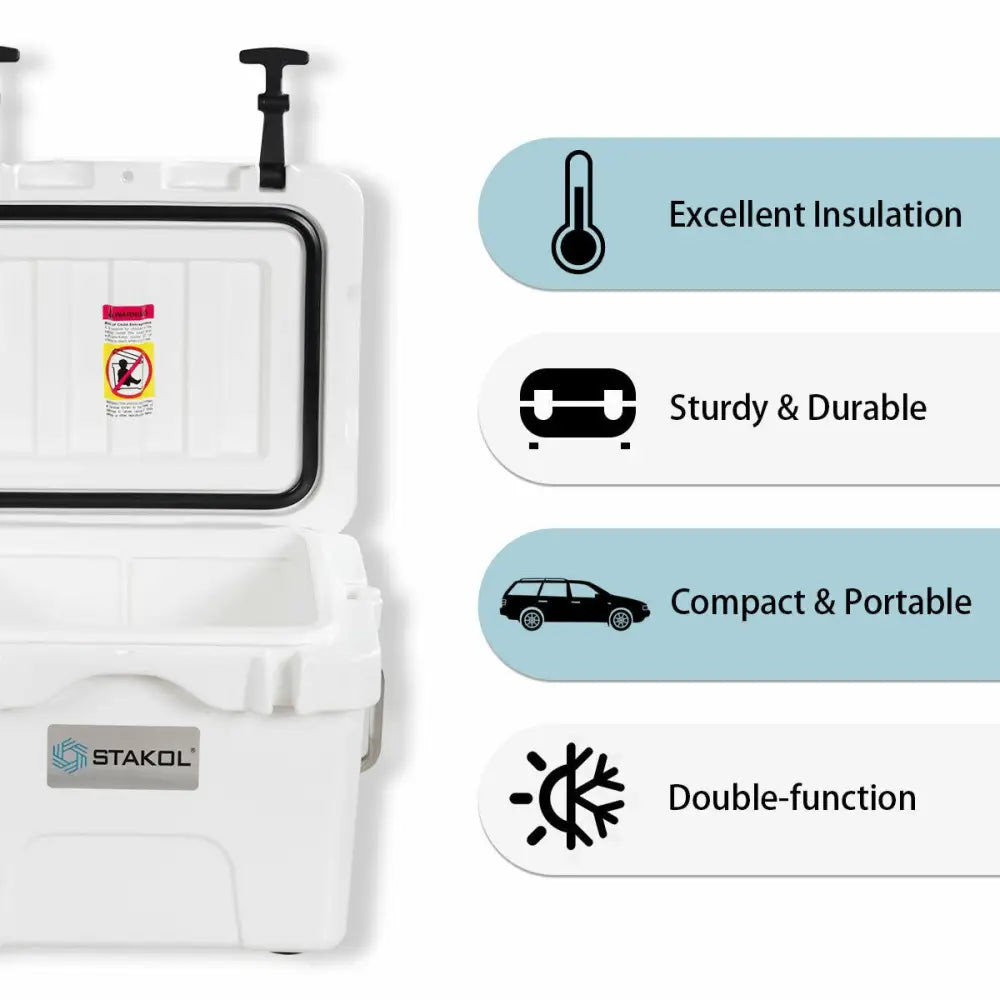 16 Quart 24-Can Capacity Portable Insulated Ice Cooler with 2 Cup Holders-White - White - Coolers