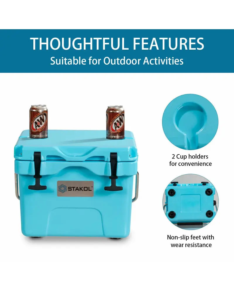 16 Quart 24-Can Capacity Portable Insulated Ice Cooler with 2 Cup Holders-Blue - Blue - Coolers