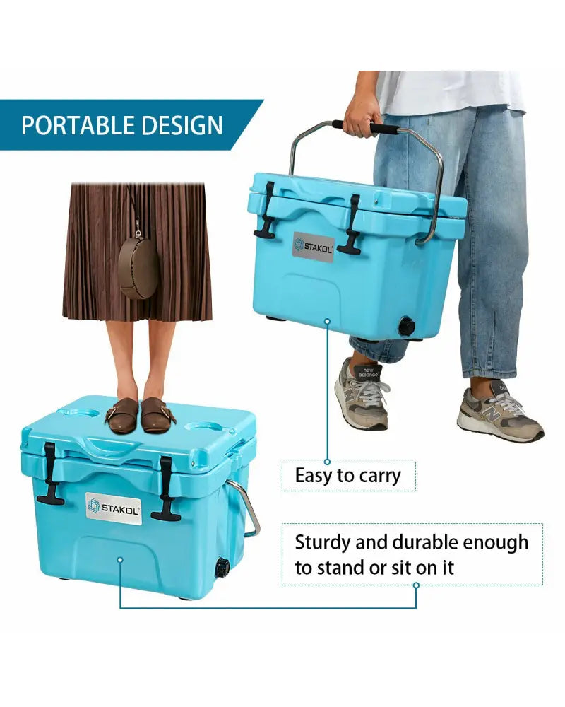 16 Quart 24-Can Capacity Portable Insulated Ice Cooler with 2 Cup Holders-Blue - Blue - Coolers