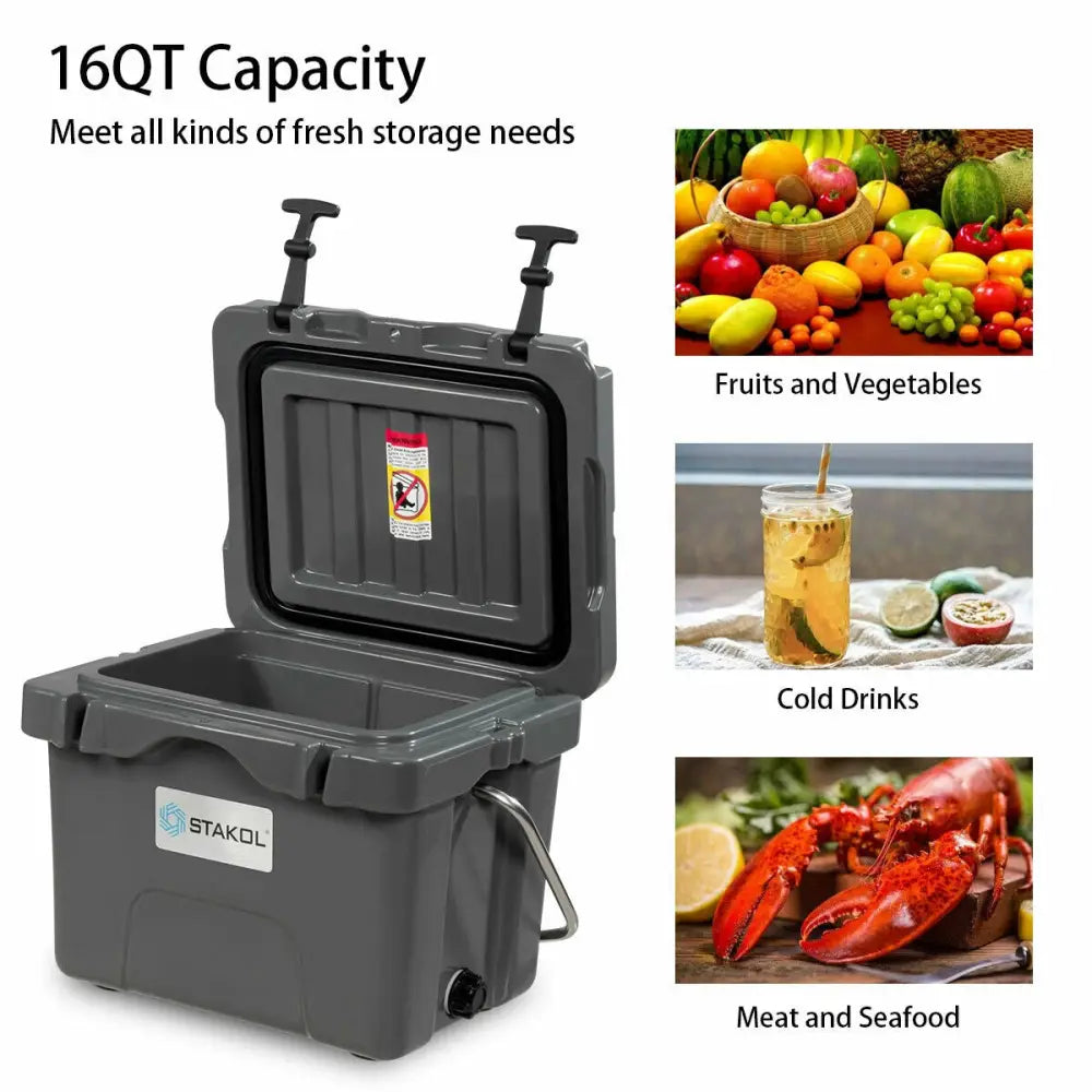 16 Quart 24-Can Capacity Portable Insulated Ice Cooler with 2 Cup Holders-Gray - Gray - Coolers
