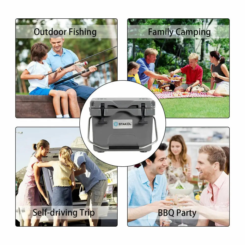 16 Quart 24-Can Capacity Portable Insulated Ice Cooler with 2 Cup Holders-Gray - Gray - Coolers