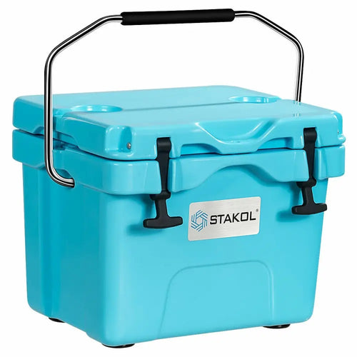 16 Quart 24-Can Capacity Portable Insulated Ice Cooler with 2 Cup Holders-Blue - Blue - Coolers