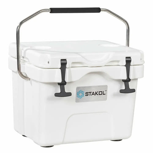 16 Quart 24-Can Capacity Portable Insulated Ice Cooler with 2 Cup Holders-White - White - Coolers
