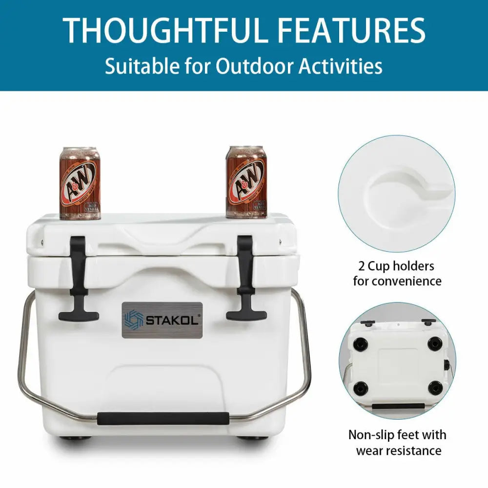 16 Quart 24-Can Capacity Portable Insulated Ice Cooler with 2 Cup Holders-White - White - Coolers