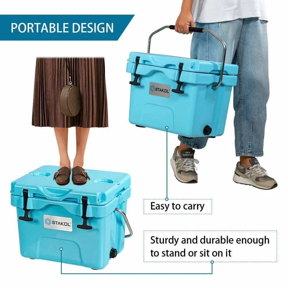 16 Quart 24-Can Capacity Portable Insulated Ice Cooler with 2 Cup Holders-Blue - Blue - Coolers