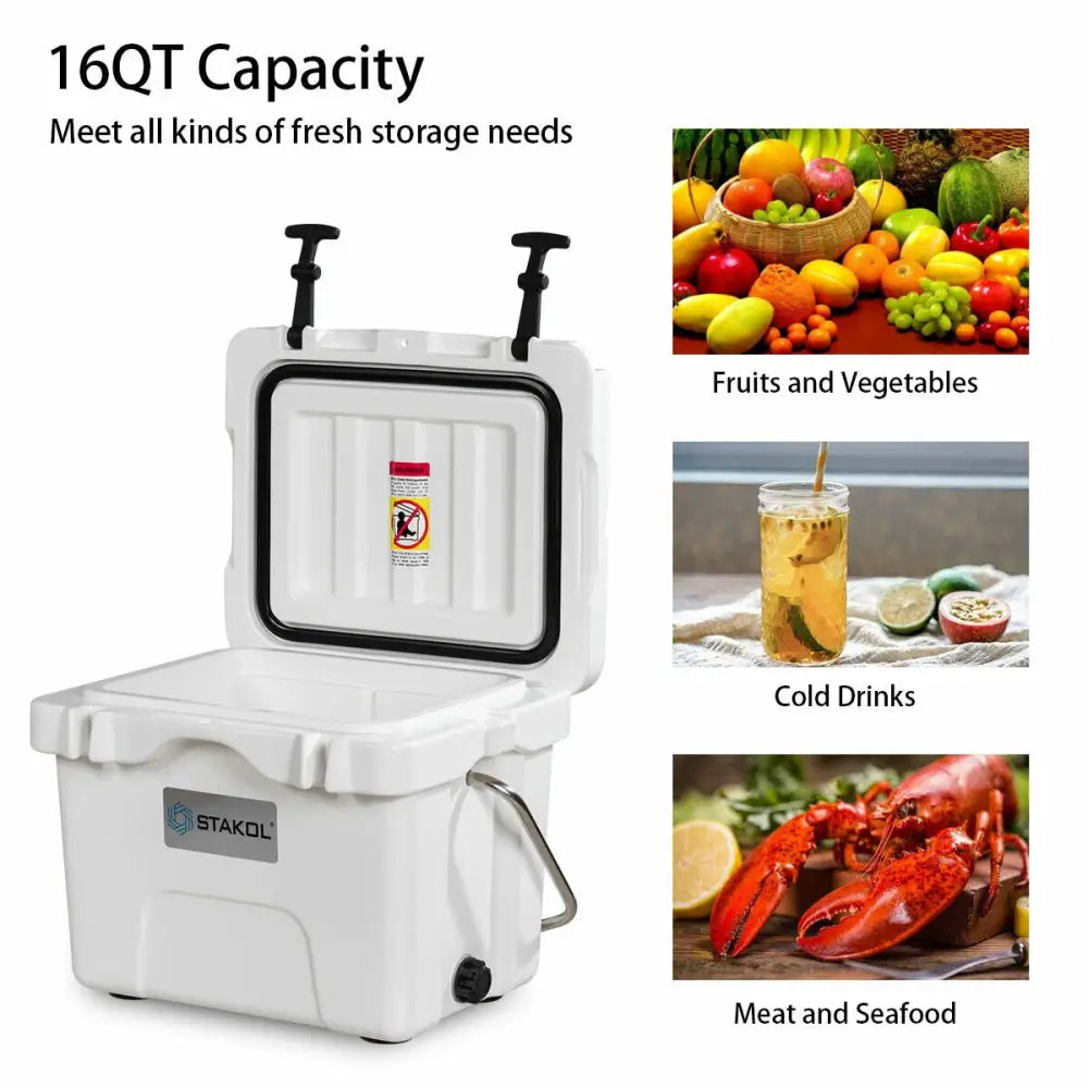 16 Quart 24-Can Capacity Portable Insulated Ice Cooler with 2 Cup Holders-White - White - Coolers