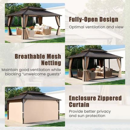 16 x 12 FT Hardtop Gazebo Outdoor Pergola for Patio Garden Deck Lawn Backyard Party Tent-Coffee - Coffee - Gazebos
