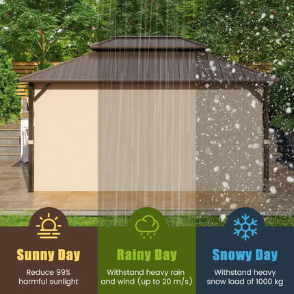 16 x 12 FT Hardtop Gazebo Outdoor Pergola for Patio Garden Deck Lawn Backyard Party Tent-Coffee - Coffee - Gazebos