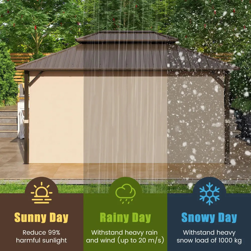 16 x 12 FT Hardtop Gazebo Outdoor Pergola for Patio Garden Deck Lawn Backyard Party Tent-Coffee - Coffee - Gazebos