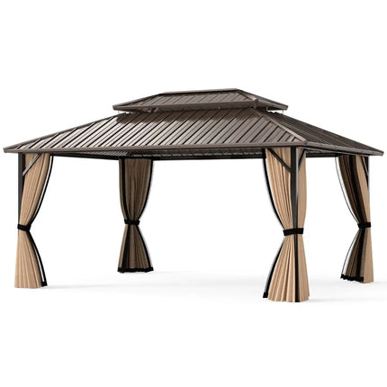16 x 12 FT Hardtop Gazebo Outdoor Pergola for Patio Garden Deck Lawn Backyard Party Tent-Coffee - Coffee - Gazebos