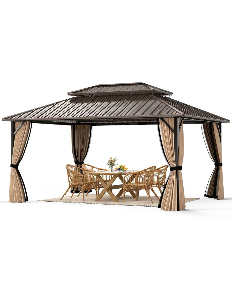 16 x 12 FT Hardtop Gazebo Outdoor Pergola for Patio Garden Deck Lawn Backyard Party Tent-Coffee - Coffee - Gazebos