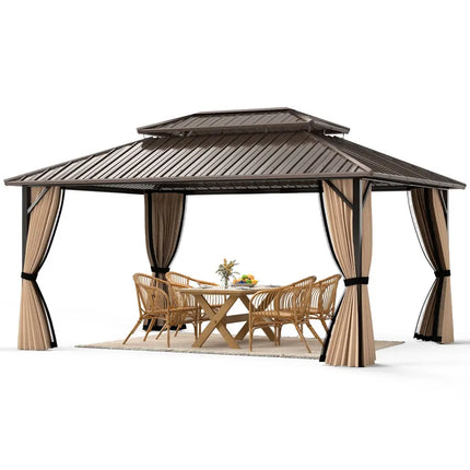 16 x 12 FT Hardtop Gazebo Outdoor Pergola for Patio Garden Deck Lawn Backyard Party Tent-Coffee - Coffee - Gazebos