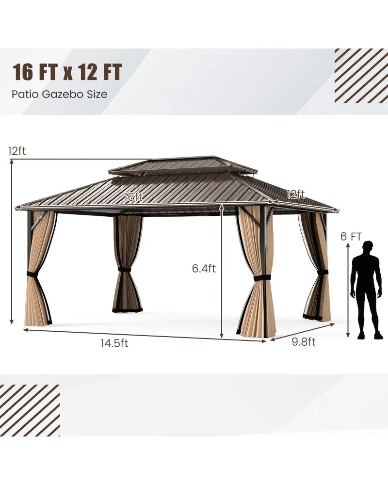 16 x 12 FT Hardtop Gazebo Outdoor Pergola for Patio Garden Deck Lawn Backyard Party Tent-Coffee - Coffee - Gazebos