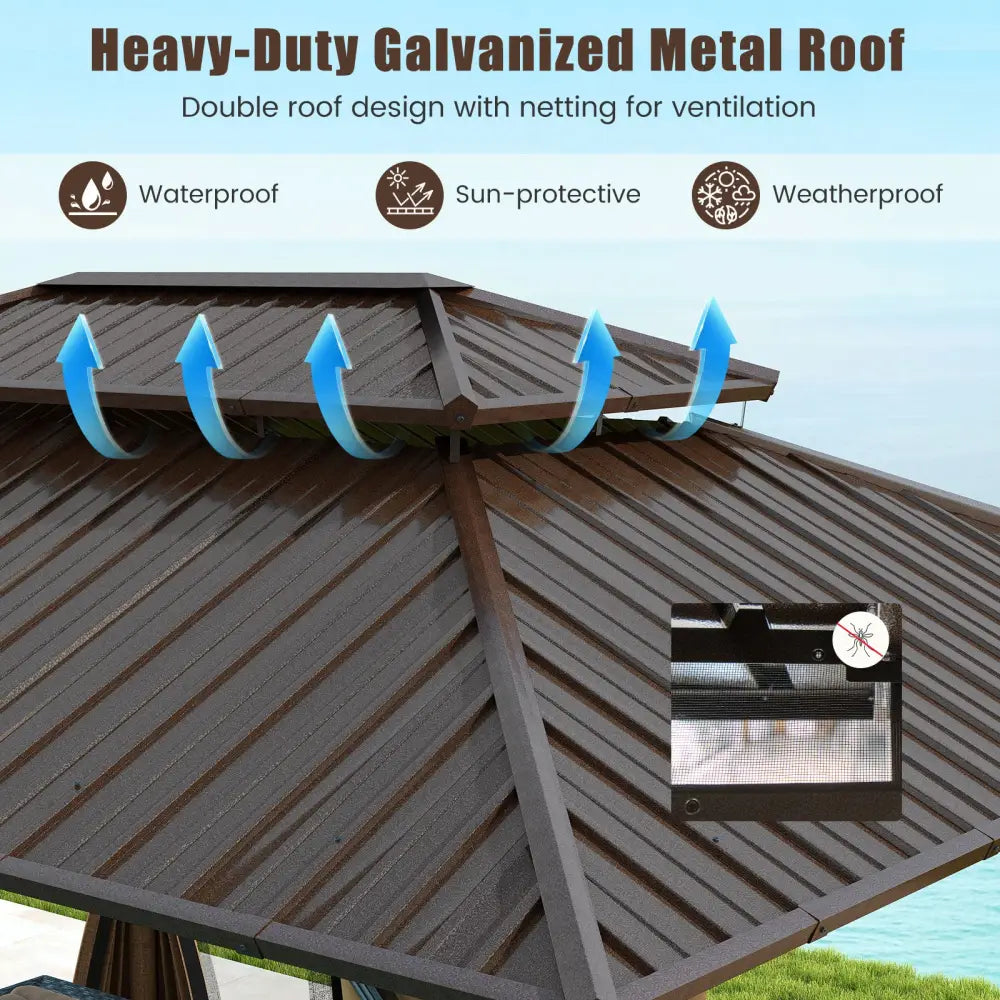 16 x 12 FT Hardtop Gazebo Outdoor Pergola for Patio Garden Deck Lawn Backyard Party Tent-Coffee - Coffee - Gazebos
