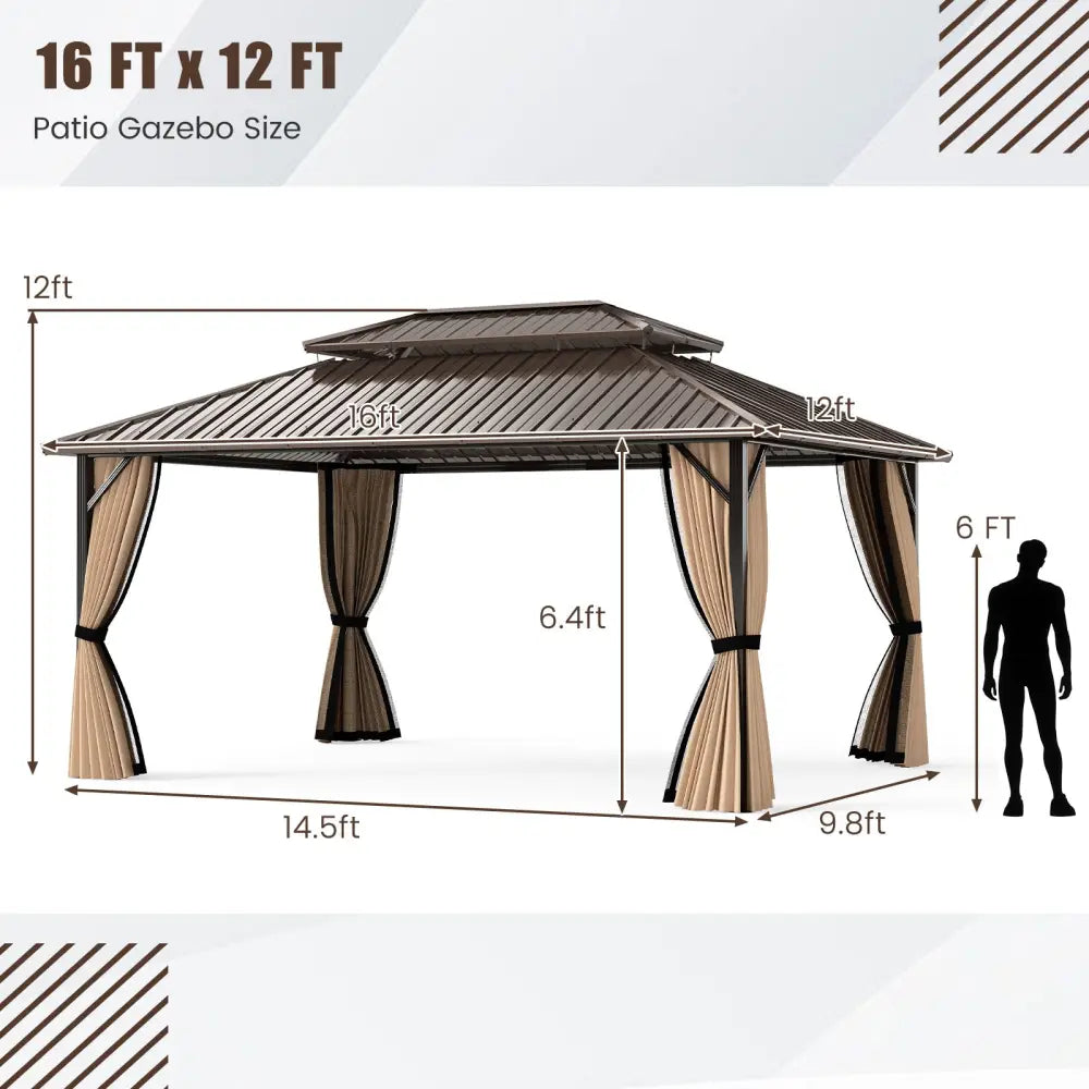 16 x 12 FT Hardtop Gazebo Outdoor Pergola for Patio Garden Deck Lawn Backyard Party Tent-Coffee - Coffee - Gazebos