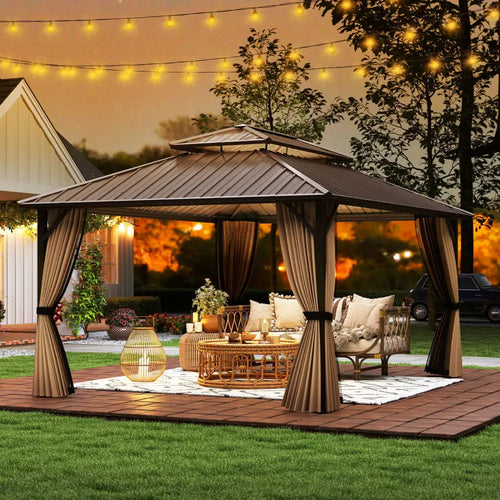 16 x 12 FT Hardtop Gazebo Outdoor Pergola for Patio Garden Deck Lawn Backyard Party Tent-Coffee - Coffee - Gazebos