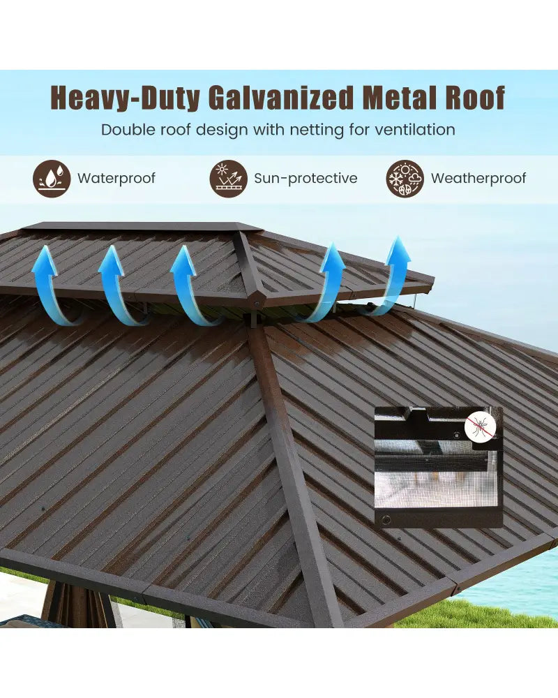 16 x 12 FT Hardtop Gazebo Outdoor Pergola for Patio Garden Deck Lawn Backyard Party Tent-Coffee - Coffee - Gazebos