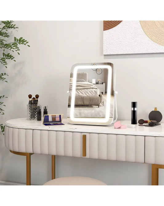 16 x 12 Inch Rectangular Vanity Makeup Mirror with 3 Color Dimmable Lighting-White - White - Mirrors