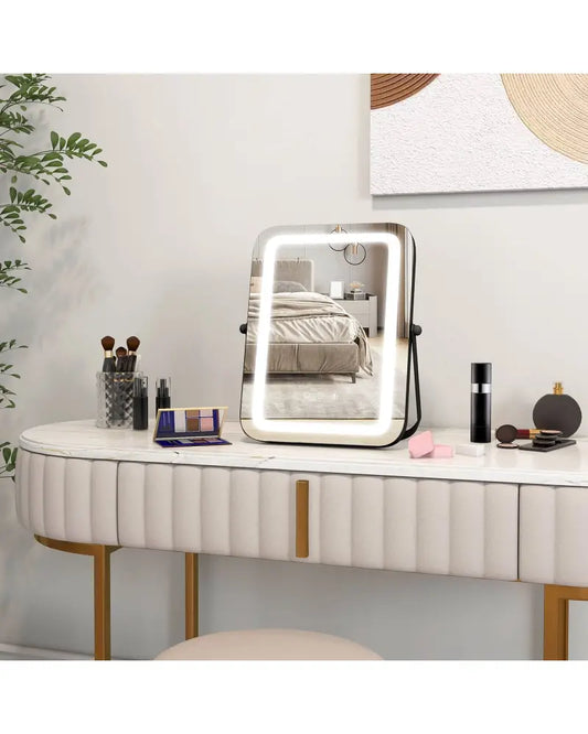 16 x 12 Inch Rectangular Vanity Makeup Mirror with 3 Color Dimmable Lighting-Black - Black - Mirrors