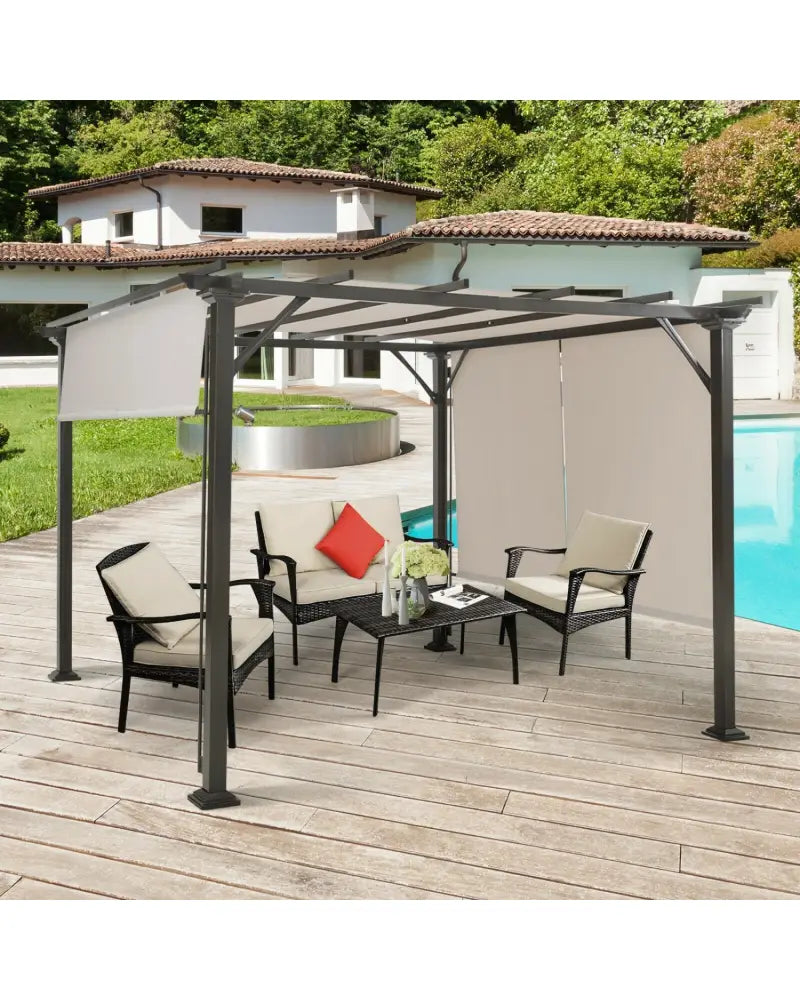 16’ x 4’ 2Pcs Universal Replacement Canopy for Pergola Structure Sun Awning - Beige - Gazebos