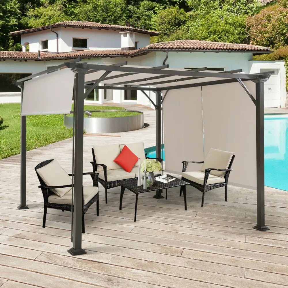16’ x 4’ 2Pcs Universal Replacement Canopy for Pergola Structure Sun Awning - Beige - Gazebos