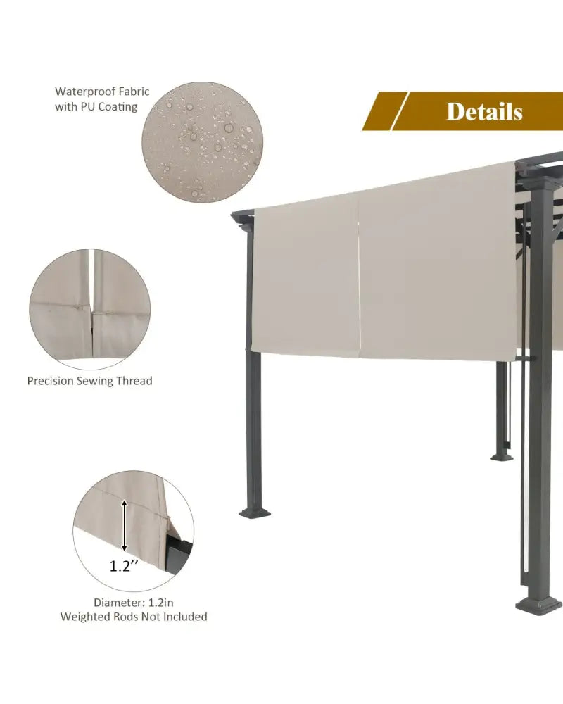 16’ x 4’ 2Pcs Universal Replacement Canopy for Pergola Structure Sun Awning - Beige - Gazebos