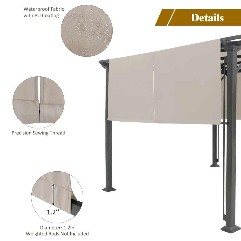 16’ x 4’ 2Pcs Universal Replacement Canopy for Pergola Structure Sun Awning - Beige - Gazebos