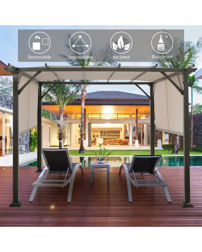 16’ x 4’ 2Pcs Universal Replacement Canopy for Pergola Structure Sun Awning - Beige - Gazebos