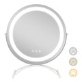 16 x 16 Inch Round LED Vanity Mirror with 3-Color Lighting and Brightness Dimming-White - White - Makeup Vanities