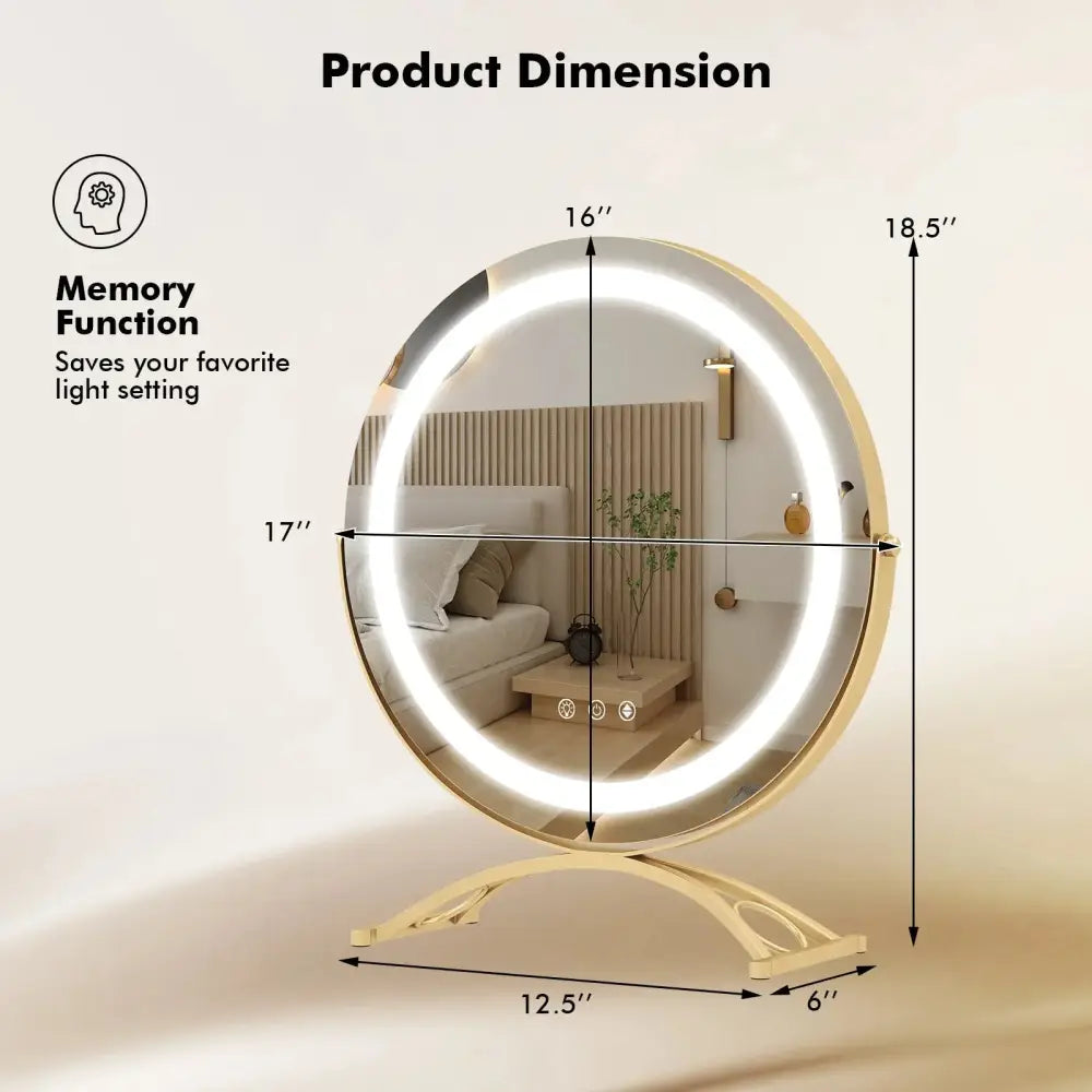 16 x 16 Inch Round LED Vanity Mirror with 3-Color Lighting and Brightness Dimming-Golden Costway