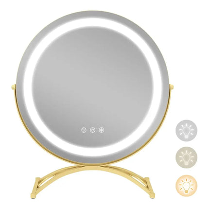 16 x 16 Inch Round LED Vanity Mirror with 3-Color Lighting and Brightness Dimming-Golden Costway