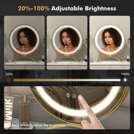 16 x 16 Inch Round LED Vanity Mirror with 3-Color Lighting and Brightness Dimming-Golden Costway
