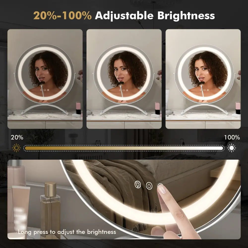 16 x 16 Inch Round LED Vanity Mirror with 3-Color Lighting and Brightness Dimming-White - White - Makeup Vanities