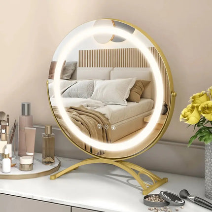 16 x 16 Inch Round LED Vanity Mirror with 3-Color Lighting and Brightness Dimming-Golden Costway