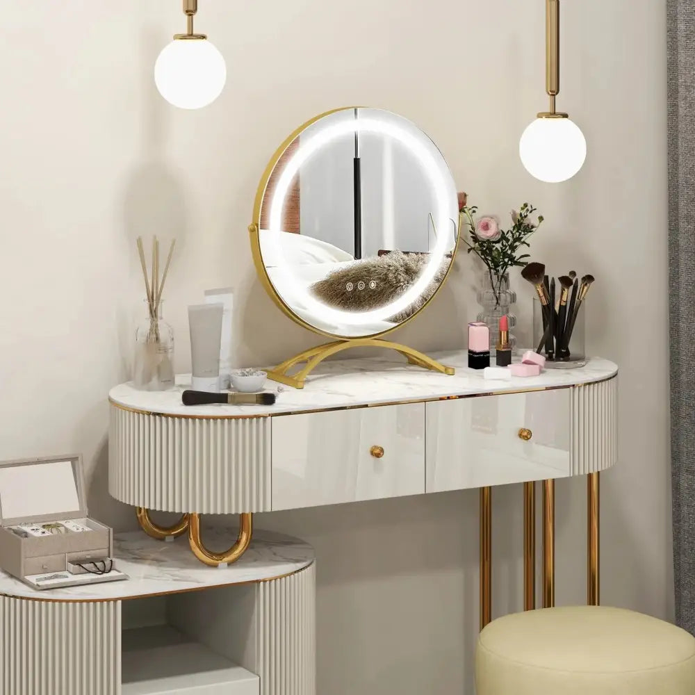 16 x 16 Inch Round LED Vanity Mirror with 3-Color Lighting and Brightness Dimming-Golden Costway