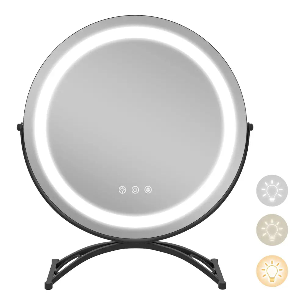 16 x 16 Inch Round LED Vanity Mirror with 3-Color Lighting and Brightness Dimming-Black - Black - Makeup Vanities